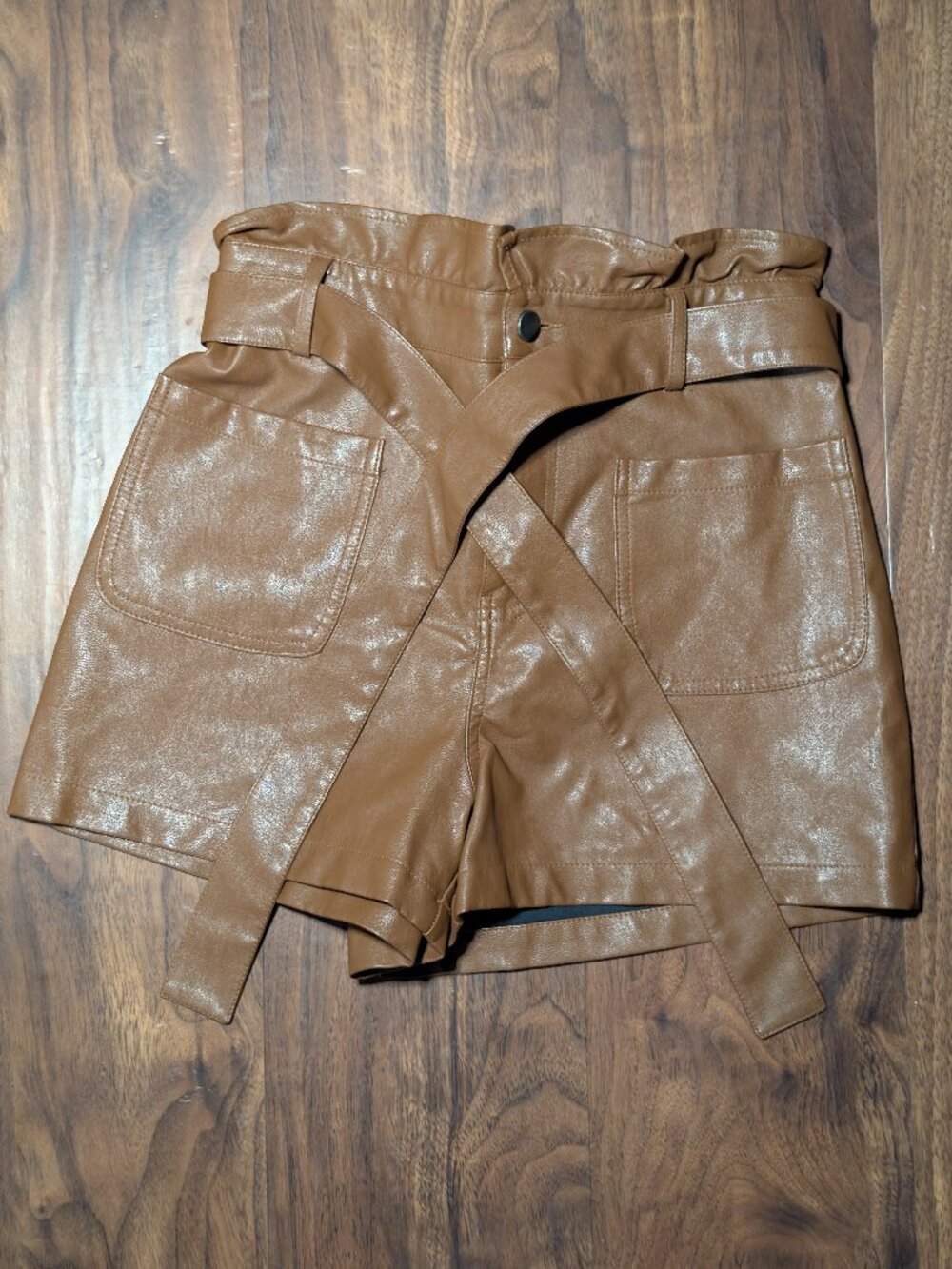 Francesca’s Blue Rain Brown Faux Leather Shorts with Belt